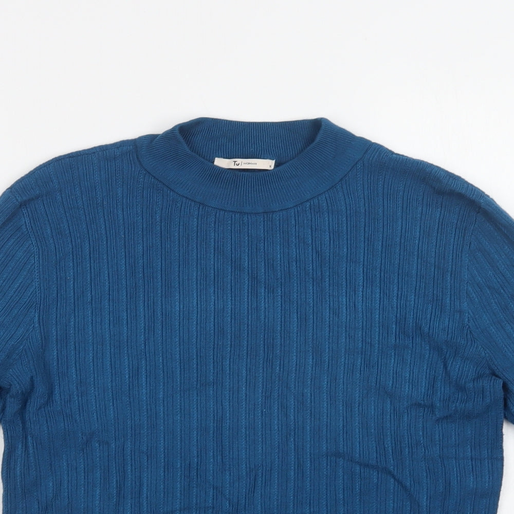 TU Womens Blue Mock Neck  Viscose Pullover Jumper Size 16