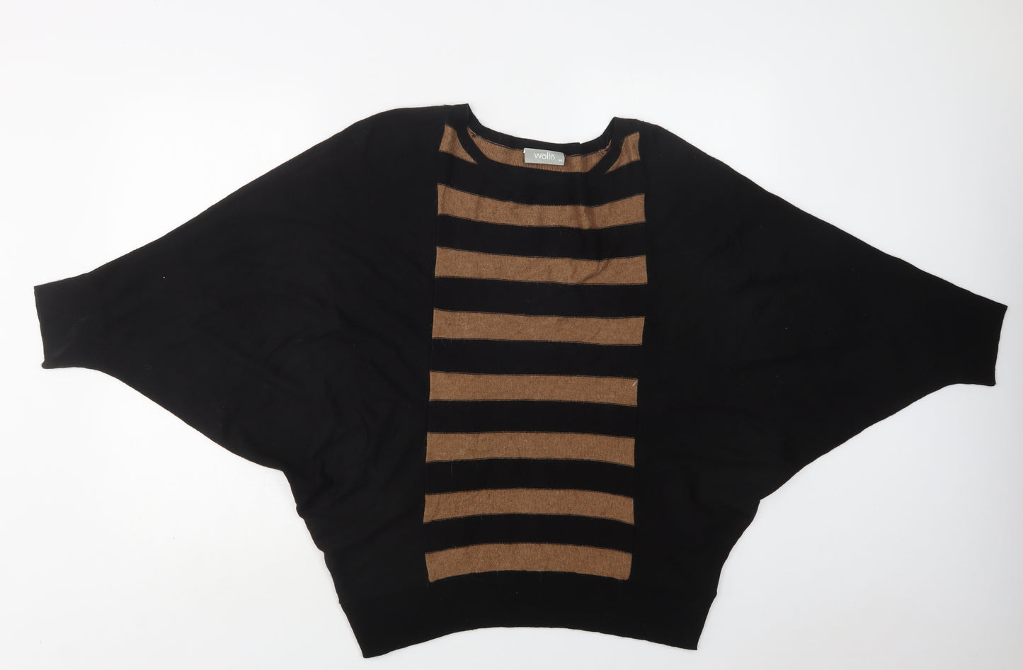 Wallis Womens Black Crew Neck Striped  Pullover Jumper Size M