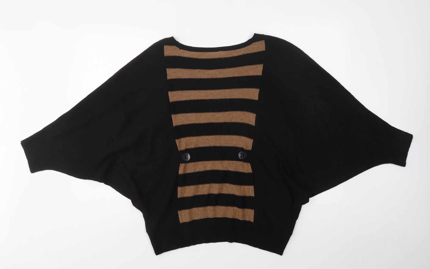 Wallis Womens Black Crew Neck Striped  Pullover Jumper Size M