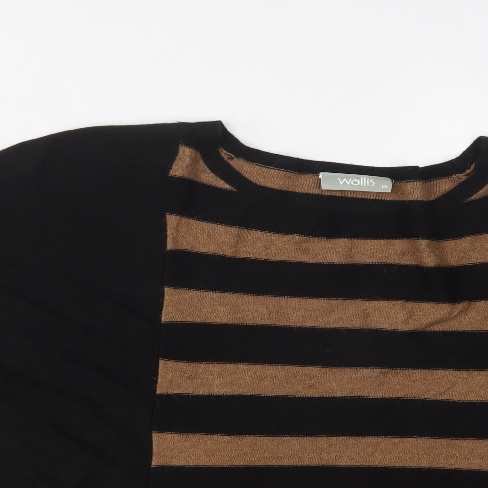 Wallis Womens Black Crew Neck Striped  Pullover Jumper Size M