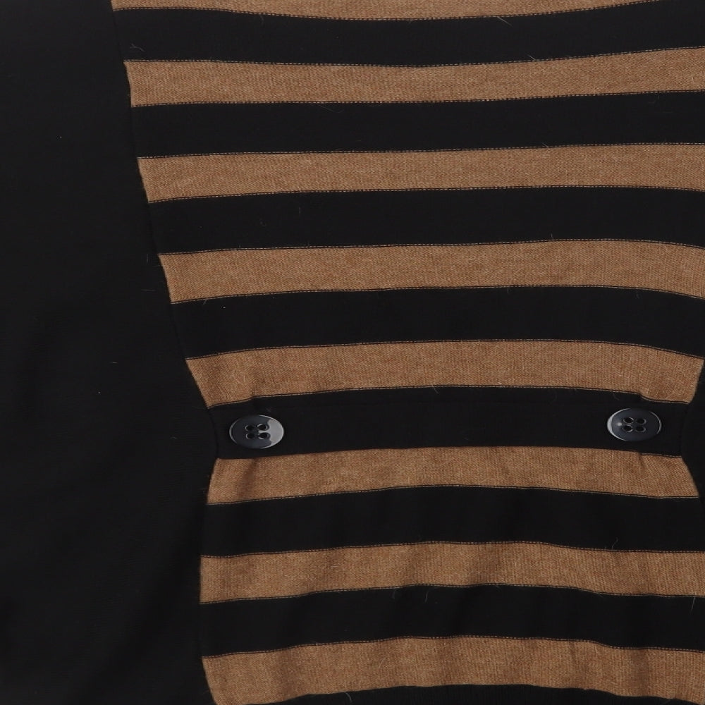 Wallis Womens Black Crew Neck Striped  Pullover Jumper Size M