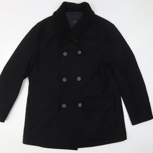 Jasper Conran Mens Black   Pea Coat Coat Size L  Button