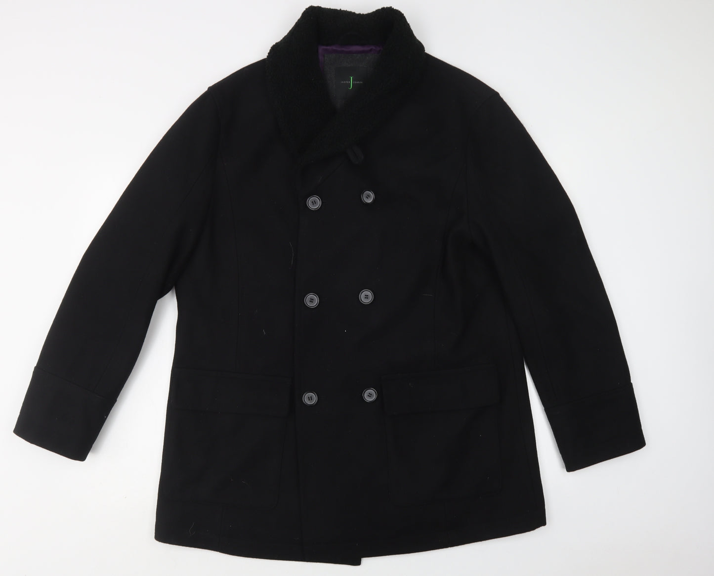 Jasper Conran Mens Black   Pea Coat Coat Size L  Button