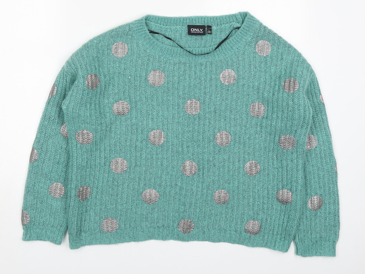 Only Womens Green Round Neck Polka Dot Acrylic Pullover Jumper Size M