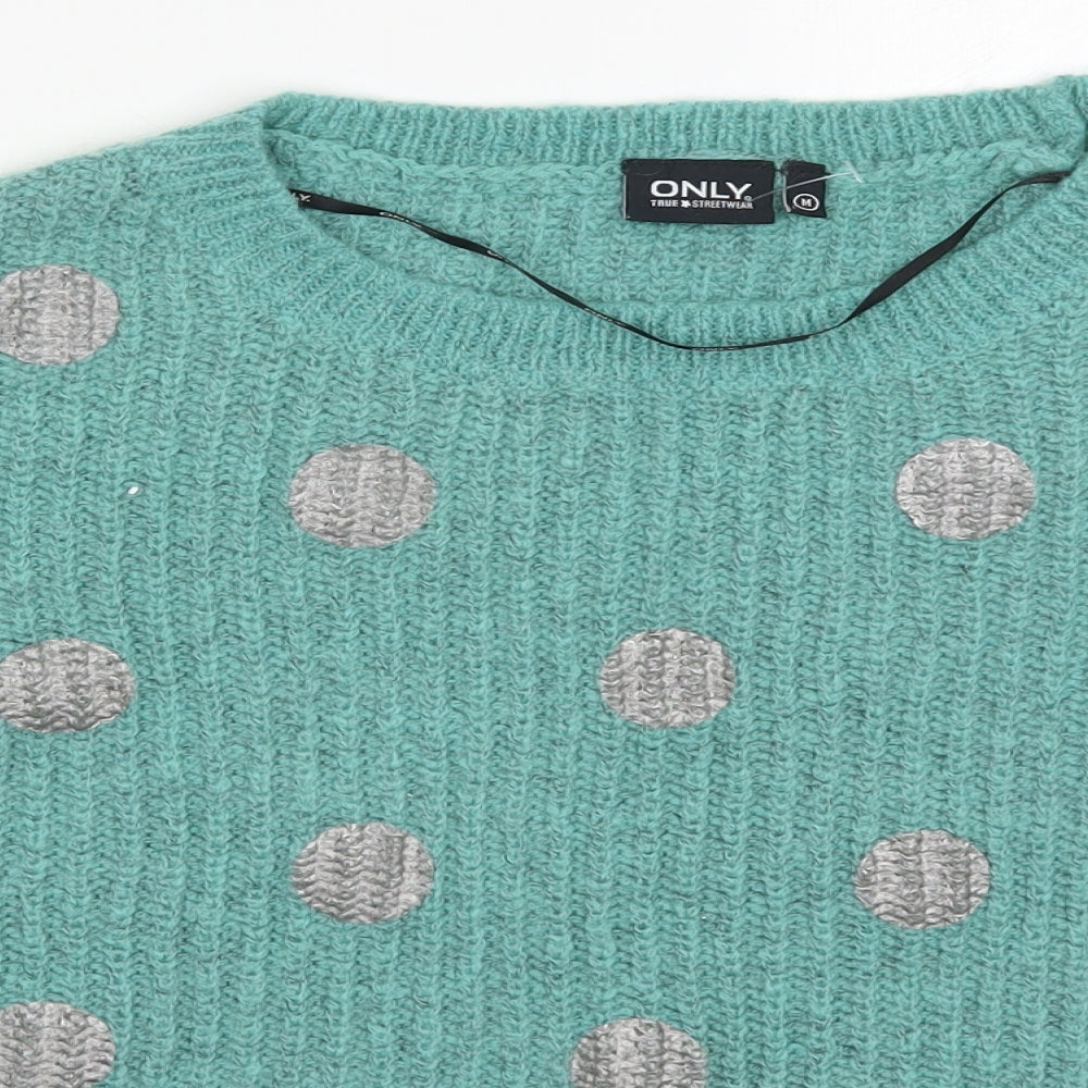 Only Womens Green Round Neck Polka Dot Acrylic Pullover Jumper Size M