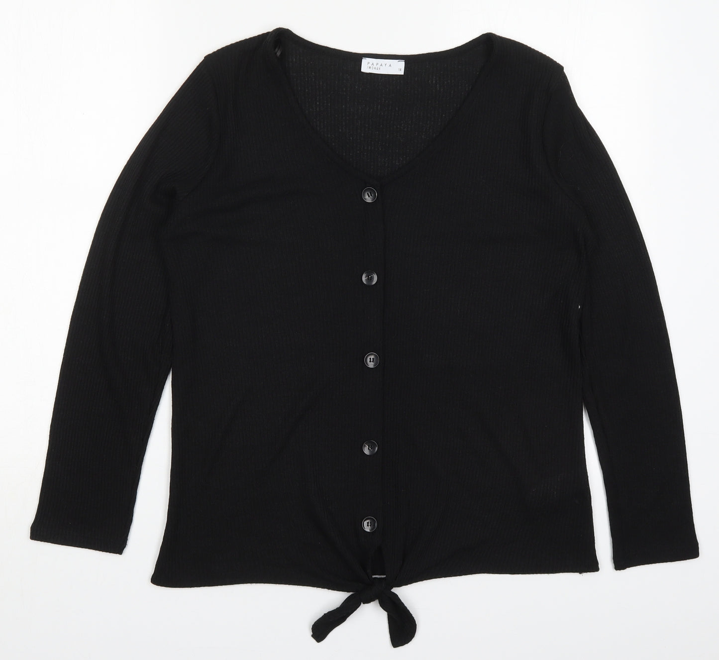 Papaya Womens Black  Polyester Basic Button-Up Size 14 V-Neck