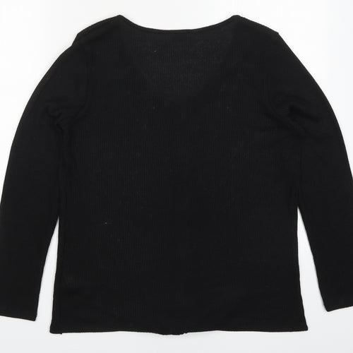 Papaya Womens Black  Polyester Basic Button-Up Size 14 V-Neck