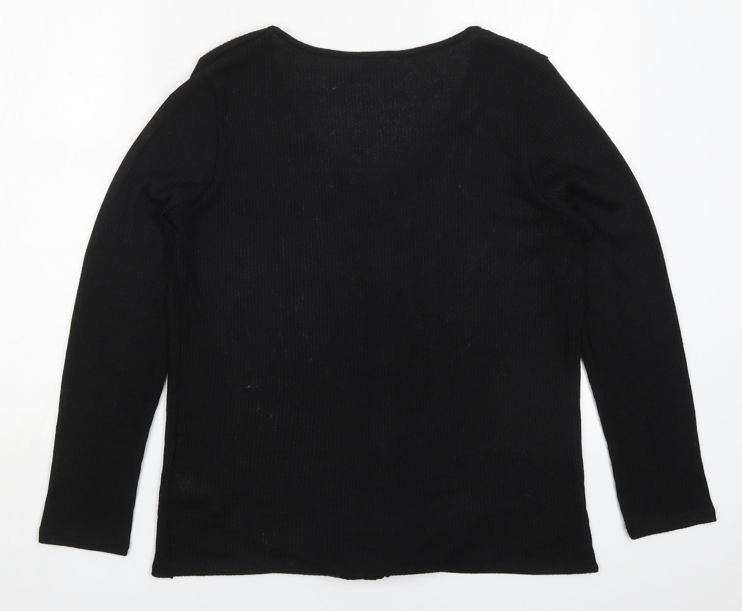 Papaya Womens Black  Polyester Basic Button-Up Size 14 V-Neck