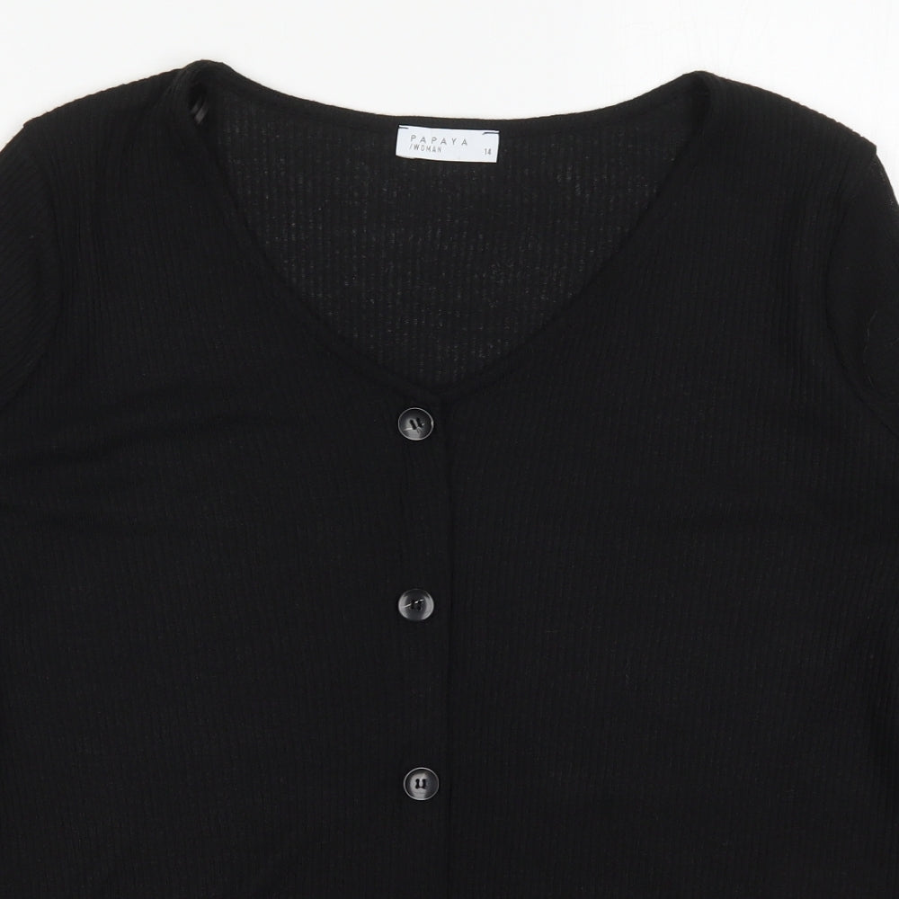 Papaya Womens Black  Polyester Basic Button-Up Size 14 V-Neck
