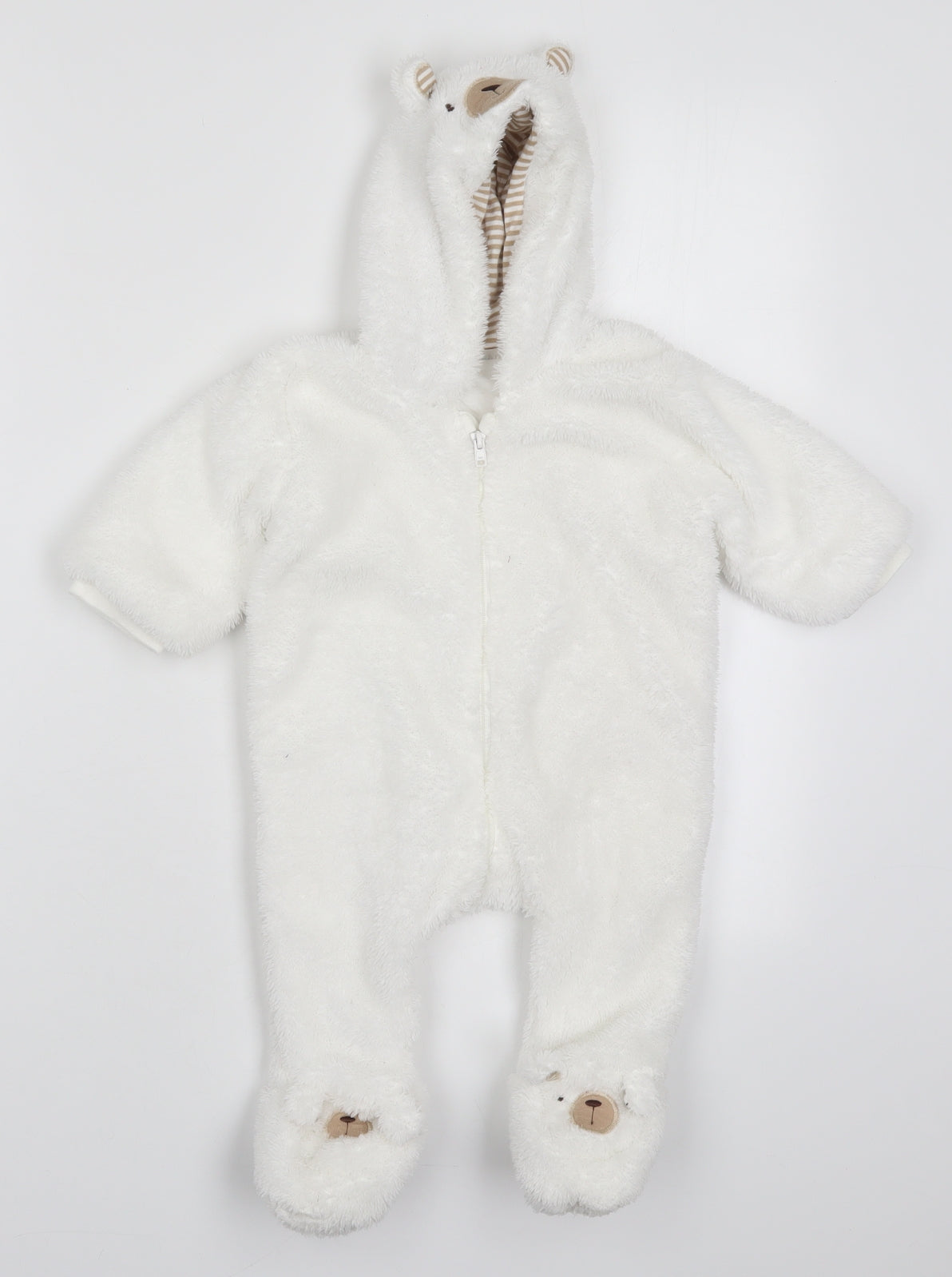 F&F Girls White Solid Polyester Cami One Piece Size 3-6 Months  Zip - Bear