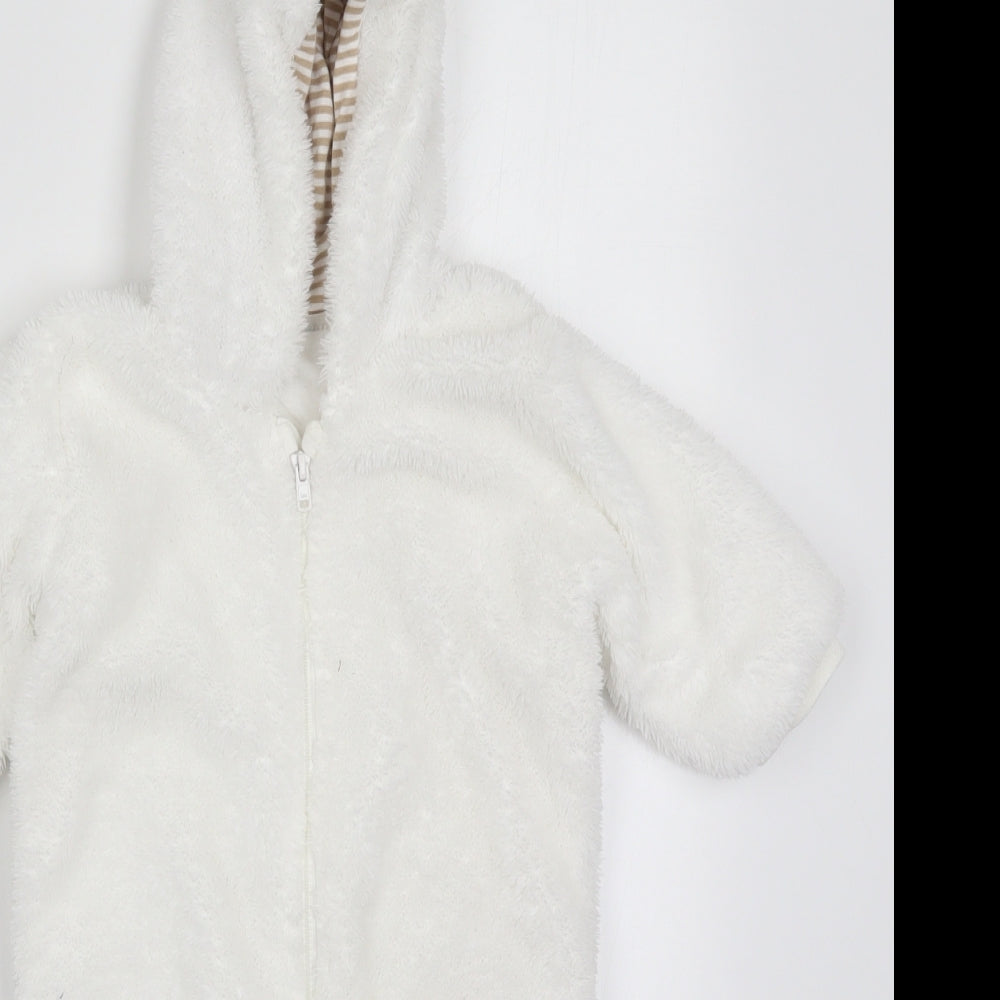 F&F Girls White Solid Polyester Cami One Piece Size 3-6 Months  Zip - Bear