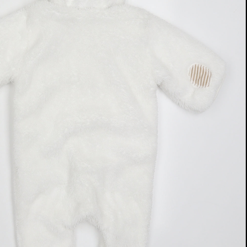 F&F Girls White Solid Polyester Cami One Piece Size 3-6 Months  Zip - Bear