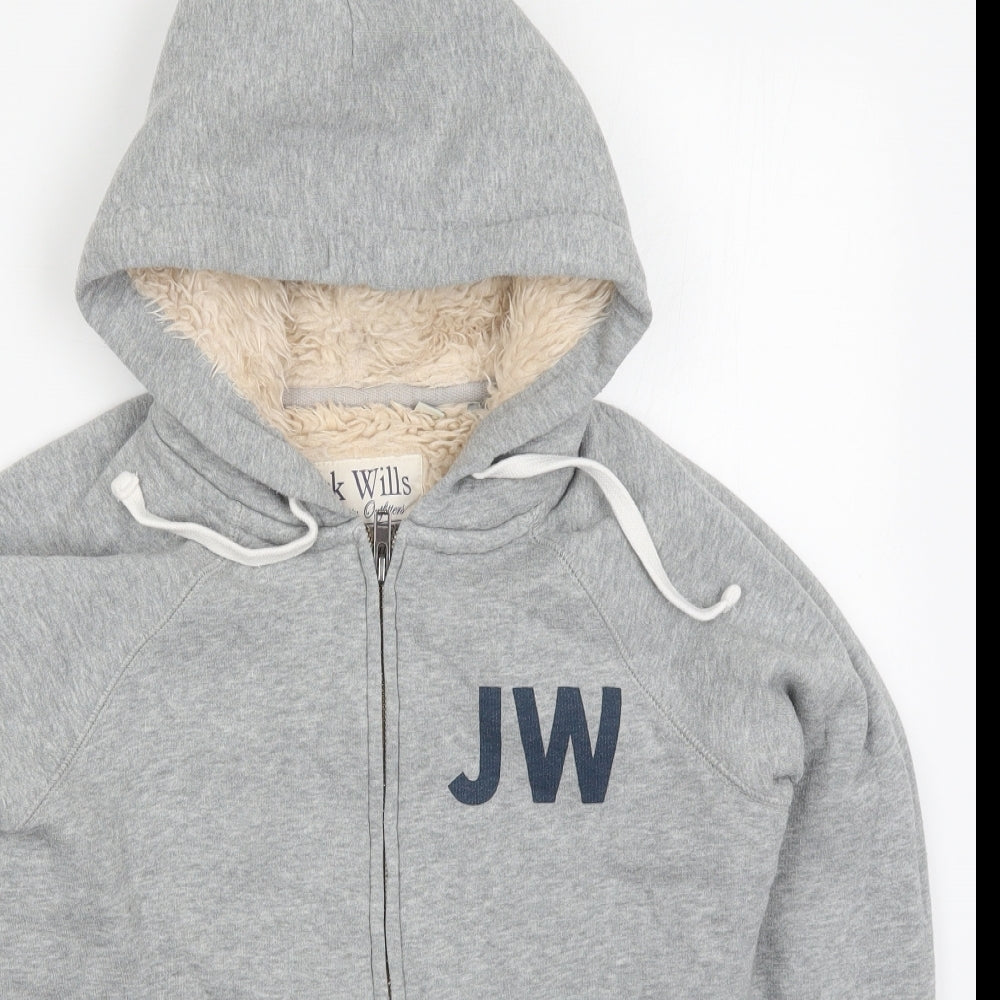 Jack Wills Womens Grey  Cotton Full Zip Hoodie Size 10  Zip