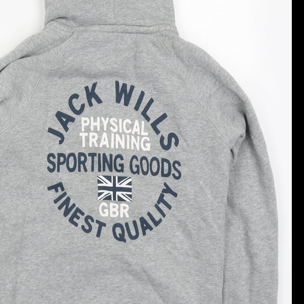Jack Wills Womens Grey  Cotton Full Zip Hoodie Size 10  Zip