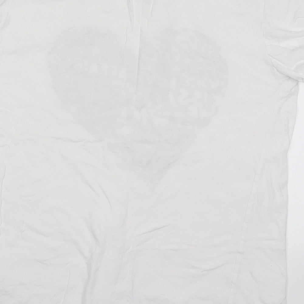Zara Womens White  Cotton Basic T-Shirt Size L Crew Neck - Love Heart