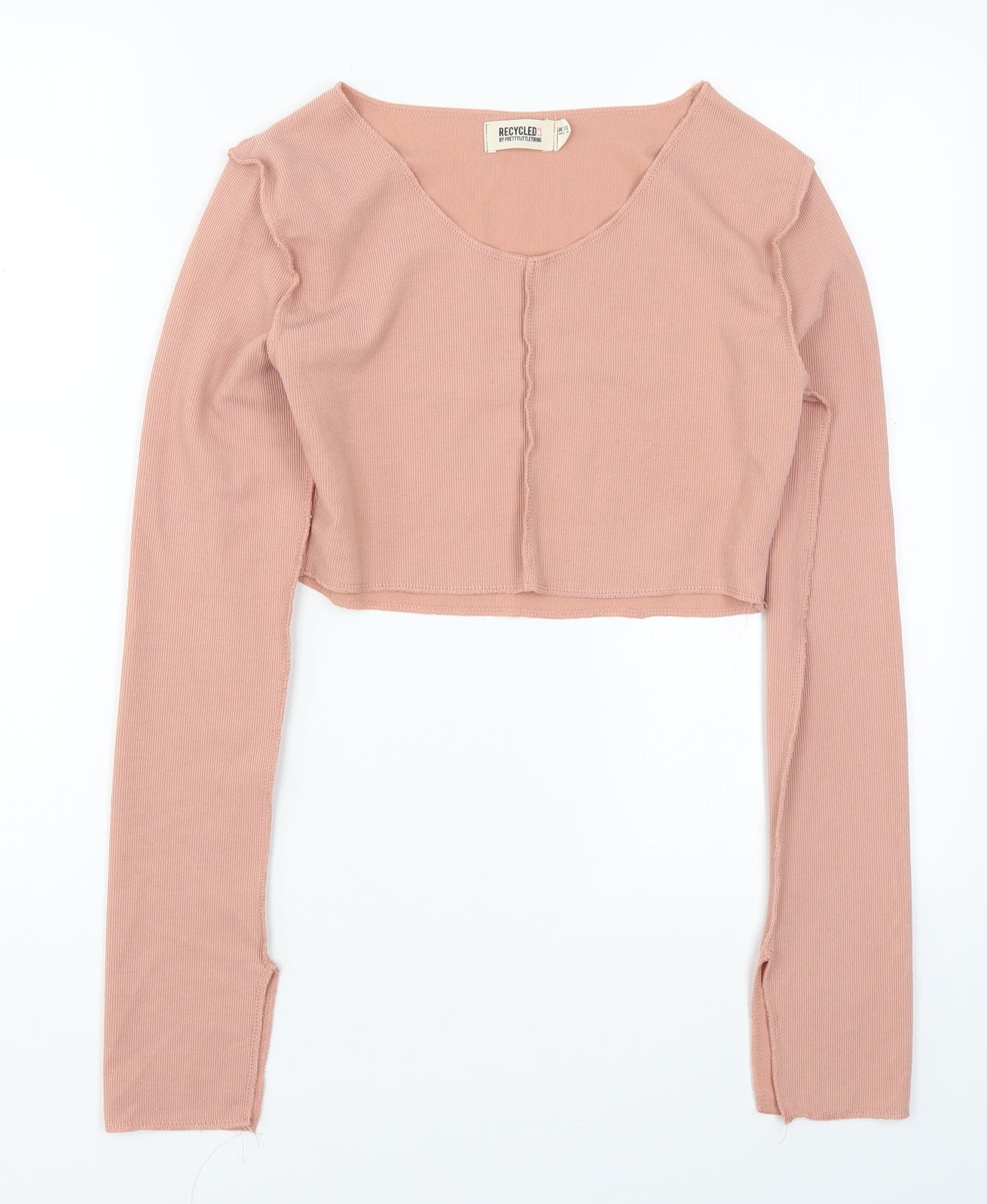 PRETTYLITTLETHING Womens Pink  Polyester Cropped T-Shirt Size 10 V-Neck