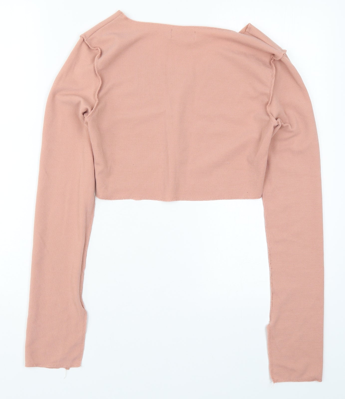 PRETTYLITTLETHING Womens Pink  Polyester Cropped T-Shirt Size 10 V-Neck