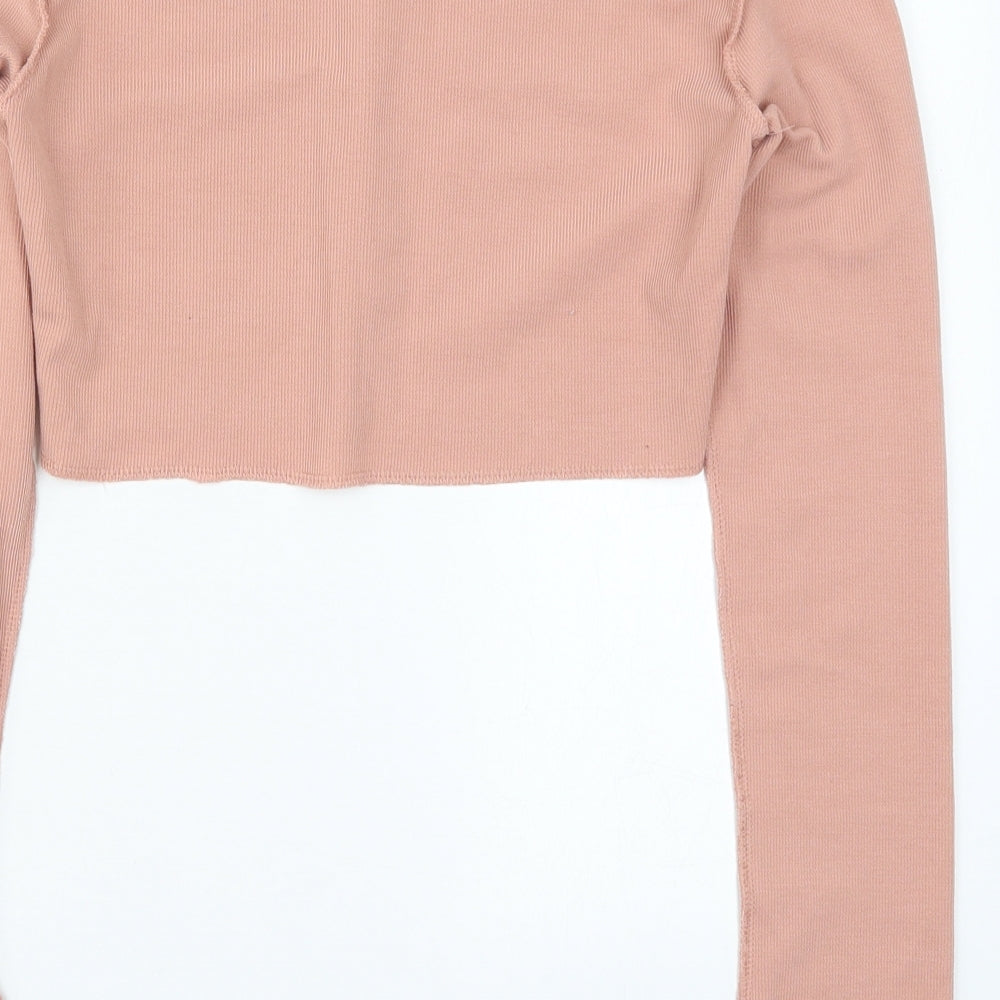 PRETTYLITTLETHING Womens Pink  Polyester Cropped T-Shirt Size 10 V-Neck