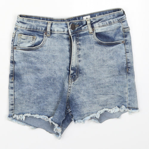 Lasula Womens Blue  Cotton Cut-Off Shorts Size 10 L3 in Regular Button - Bite Me Don't Touch