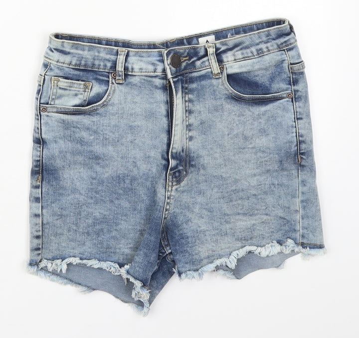Lasula Womens Blue Cotton Cut-Off Shorts Size 10 L3 in Regular Button - Bite Me Don't Touch