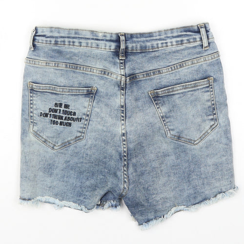Lasula Womens Blue  Cotton Cut-Off Shorts Size 10 L3 in Regular Button - Bite Me Don't Touch