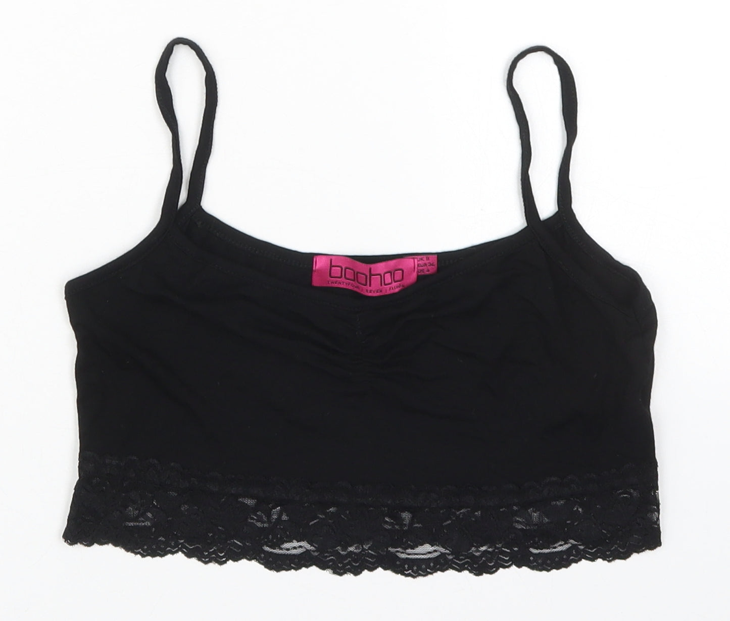 Boohoo Womens Black  Viscose Cropped Tank Size 8 V-Neck