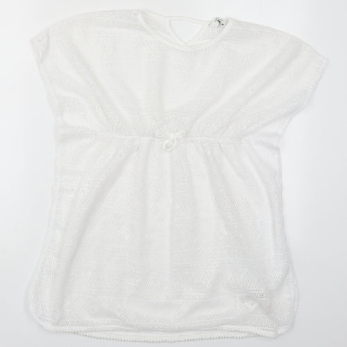 Primark Girls White  Polyester T-Shirt Dress  Size 11-12 Years  Round Neck Pullover - Beach Cover Up Dress