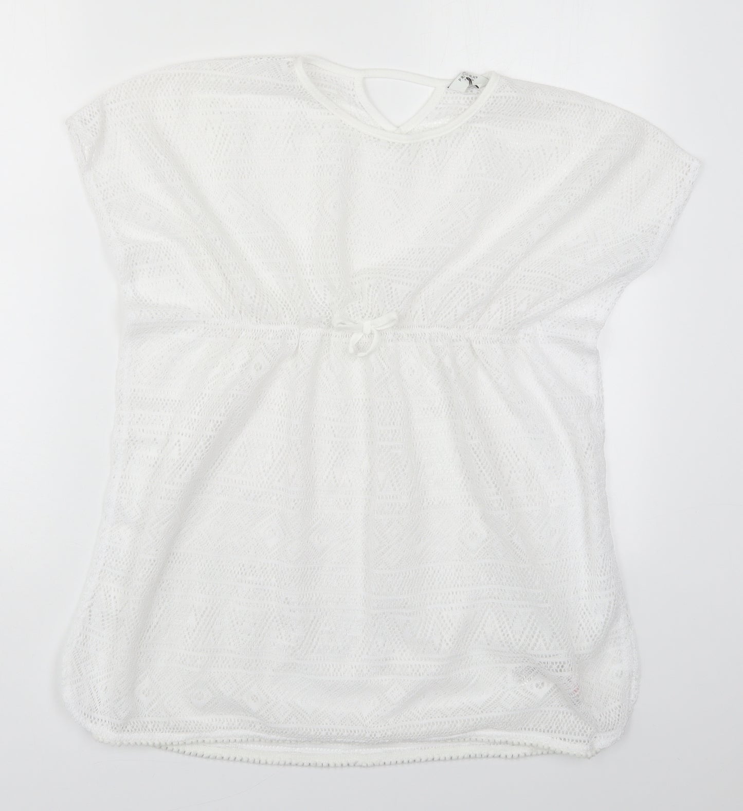 Primark Girls White  Polyester T-Shirt Dress  Size 11-12 Years  Round Neck Pullover - Beach Cover Up Dress