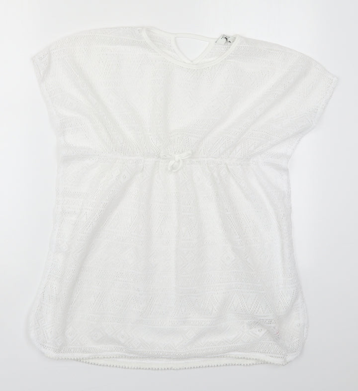Primark Girls White  Polyester T-Shirt Dress  Size 11-12 Years  Round Neck Pullover - Beach Cover Up Dress