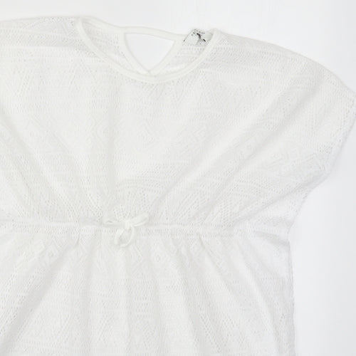 Primark Girls White  Polyester T-Shirt Dress  Size 11-12 Years  Round Neck Pullover - Beach Cover Up Dress