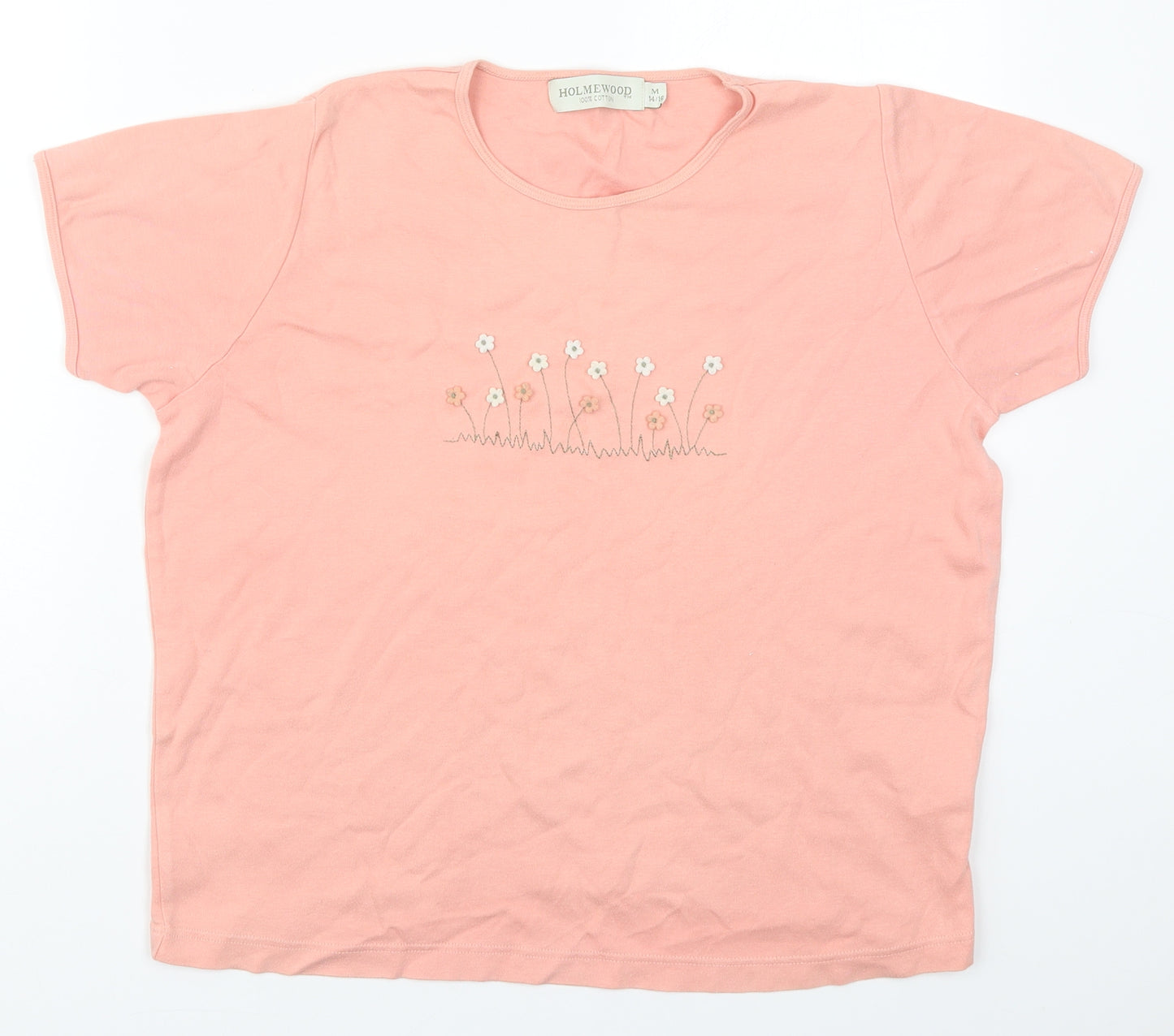 Holmewood Womens Pink  Cotton Basic T-Shirt Size 14 Round Neck - Flowers