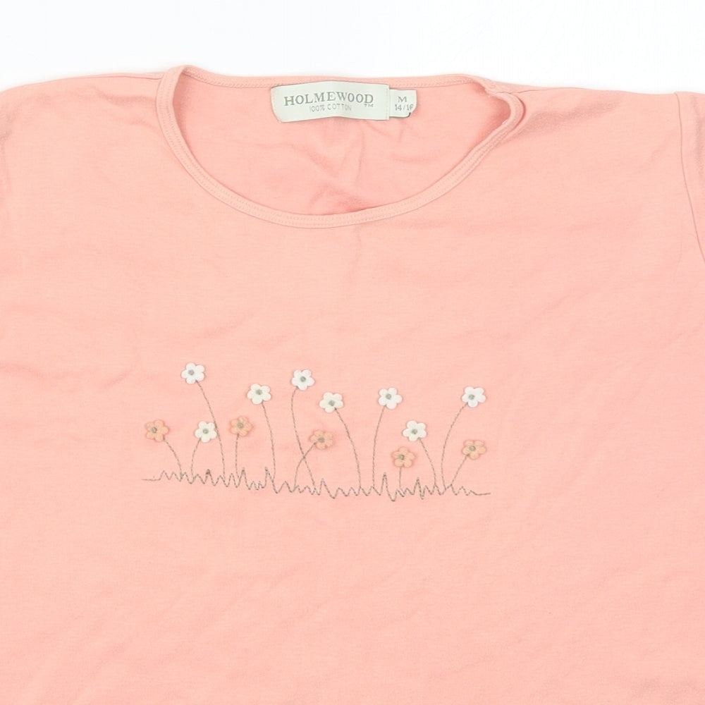 Holmewood Womens Pink  Cotton Basic T-Shirt Size 14 Round Neck - Flowers