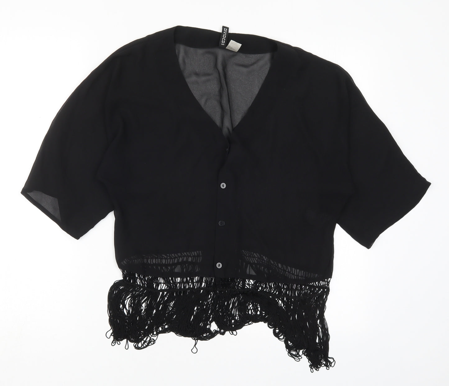 H&M Womens Black  Polyester Basic Button-Up Size 10 V-Neck