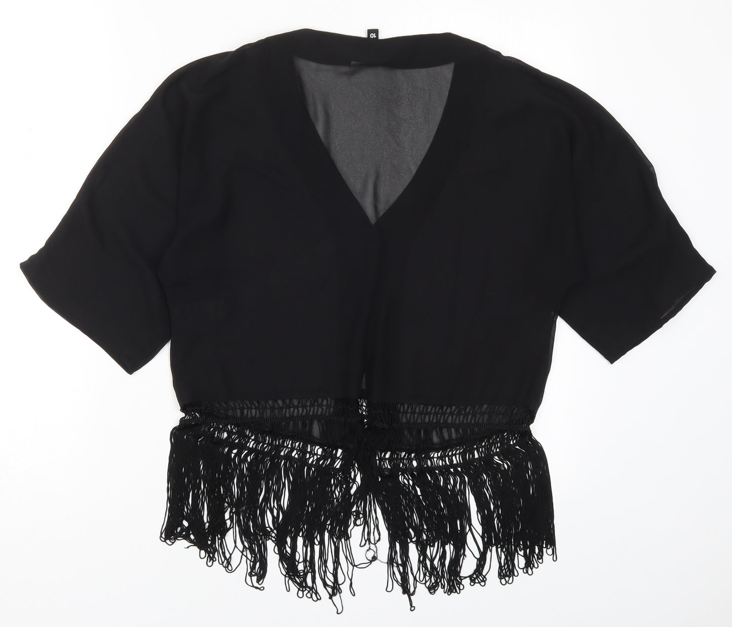 H&M Womens Black  Polyester Basic Button-Up Size 10 V-Neck