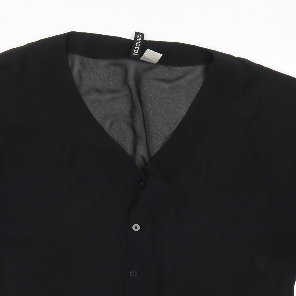 H&M Womens Black  Polyester Basic Button-Up Size 10 V-Neck