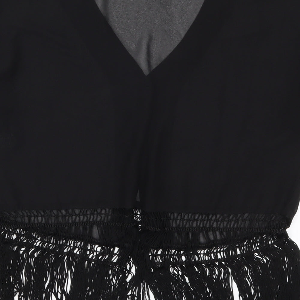 H&M Womens Black  Polyester Basic Button-Up Size 10 V-Neck