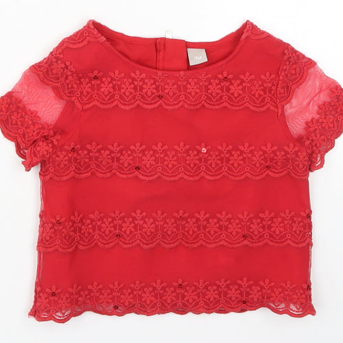 TU Girls Red  Nylon Basic Blouse Size 5 Years Round Neck Zip