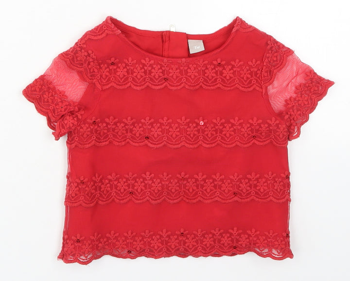 TU Girls Red Nylon Basic Blouse Size 5 Years Round Neck Zip