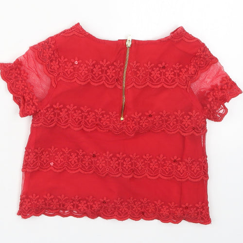 TU Girls Red  Nylon Basic Blouse Size 5 Years Round Neck Zip