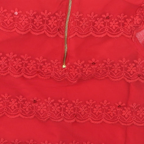 TU Girls Red  Nylon Basic Blouse Size 5 Years Round Neck Zip