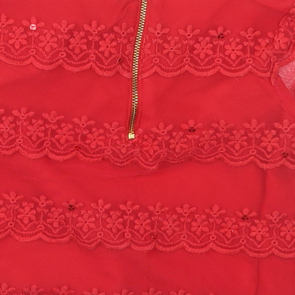 TU Girls Red  Nylon Basic Blouse Size 5 Years Round Neck Zip