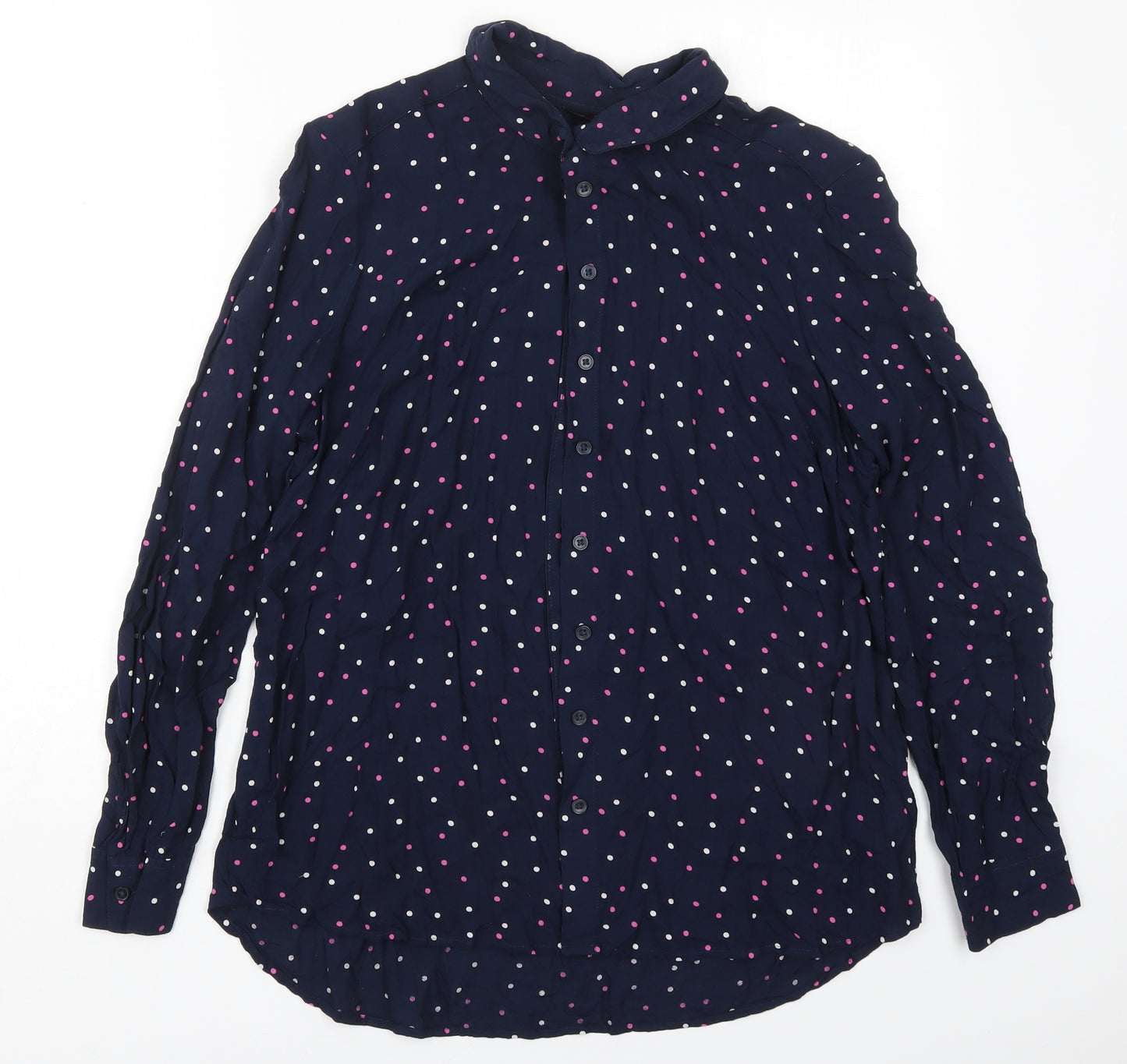 NEXT Womens Blue Polka Dot Modal Basic Button-Up Size 16 Collared