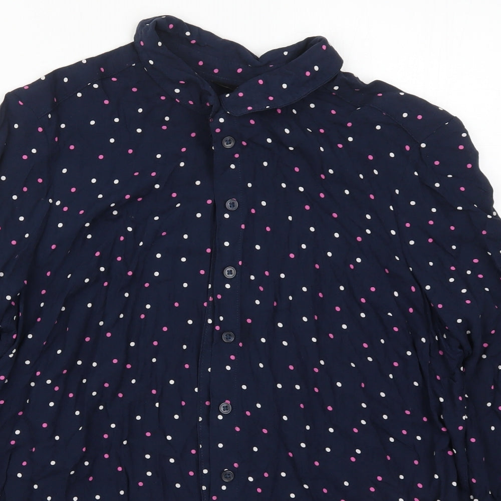 NEXT Womens Blue Polka Dot Modal Basic Button-Up Size 16 Collared
