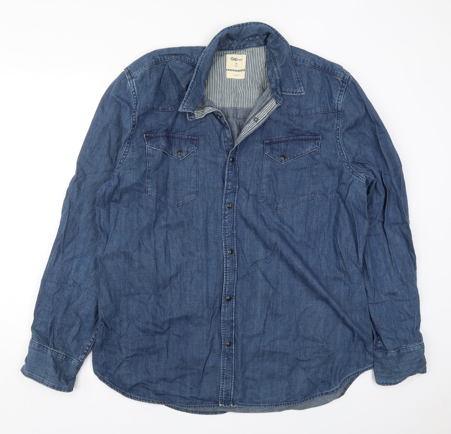 Gap Mens Blue  Cotton  Button-Up Size XL Collared Button