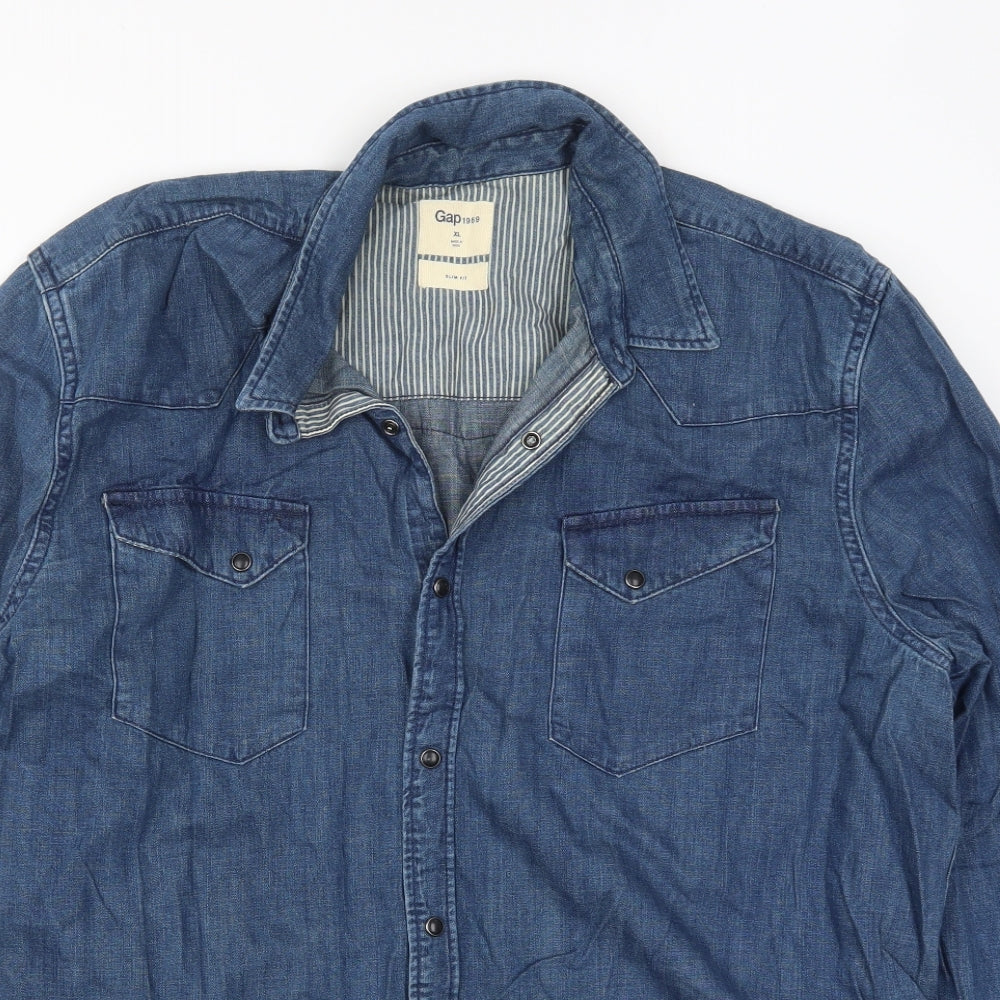 Gap Mens Blue  Cotton  Button-Up Size XL Collared Button