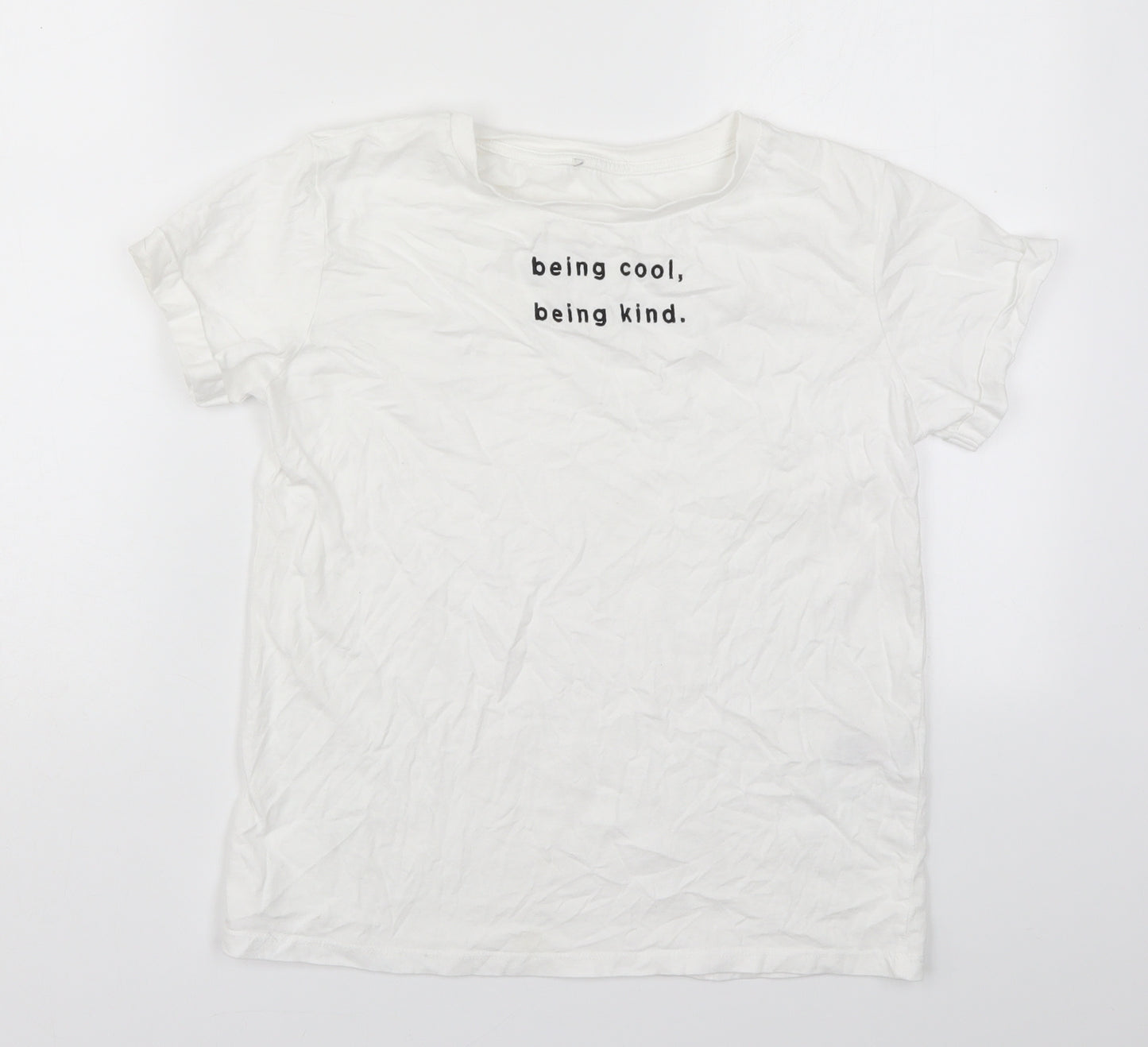 River Island Girls White  Cotton Basic T-Shirt Size 11-12 Years Crew Neck Pullover - Be Nice Be Kind