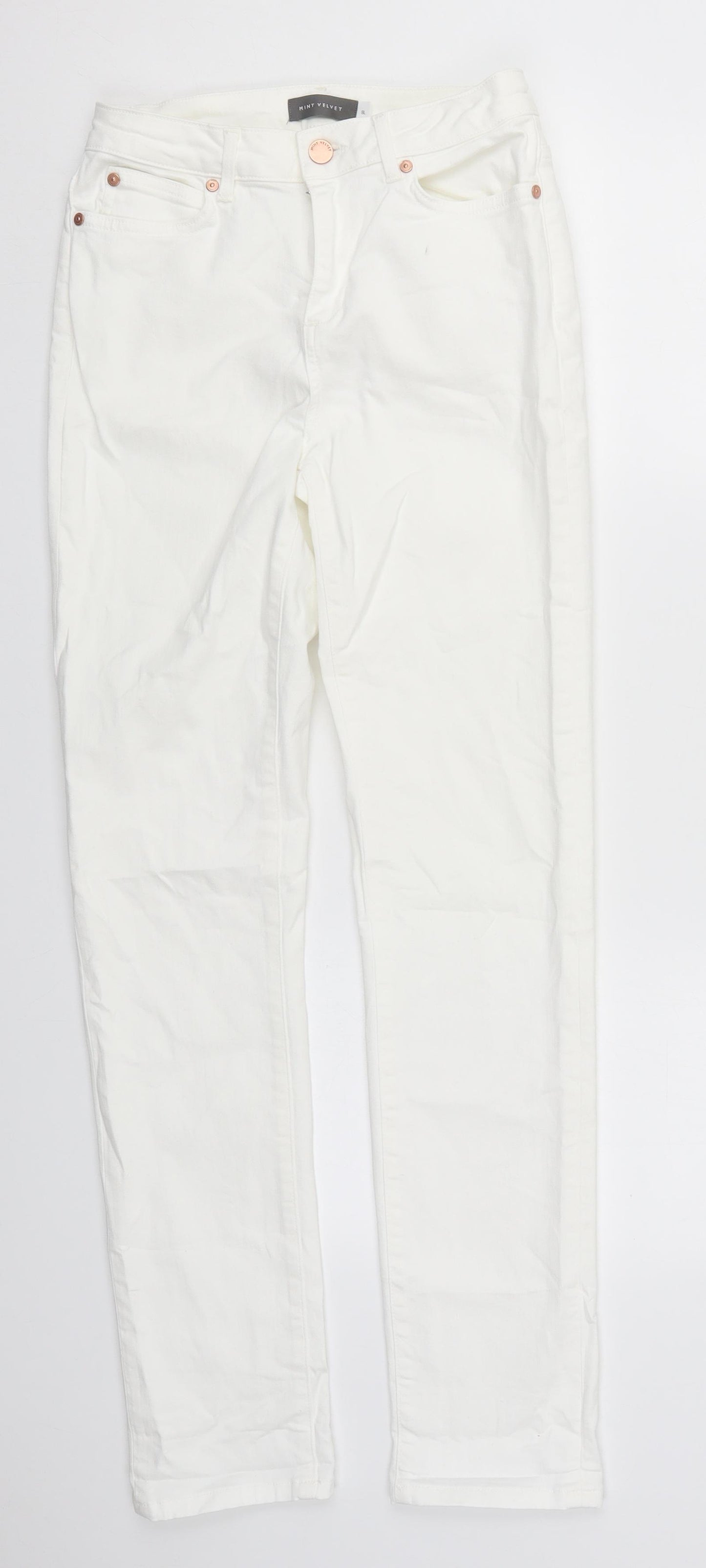 Mint Velvet Womens White  Cotton Skinny Jeans Size 8 L30 in Regular Button