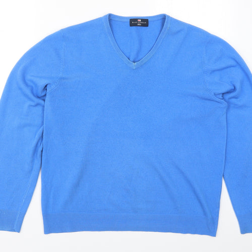 Marks and Spencer Mens Blue V-Neck  Acrylic Pullover Jumper Size M