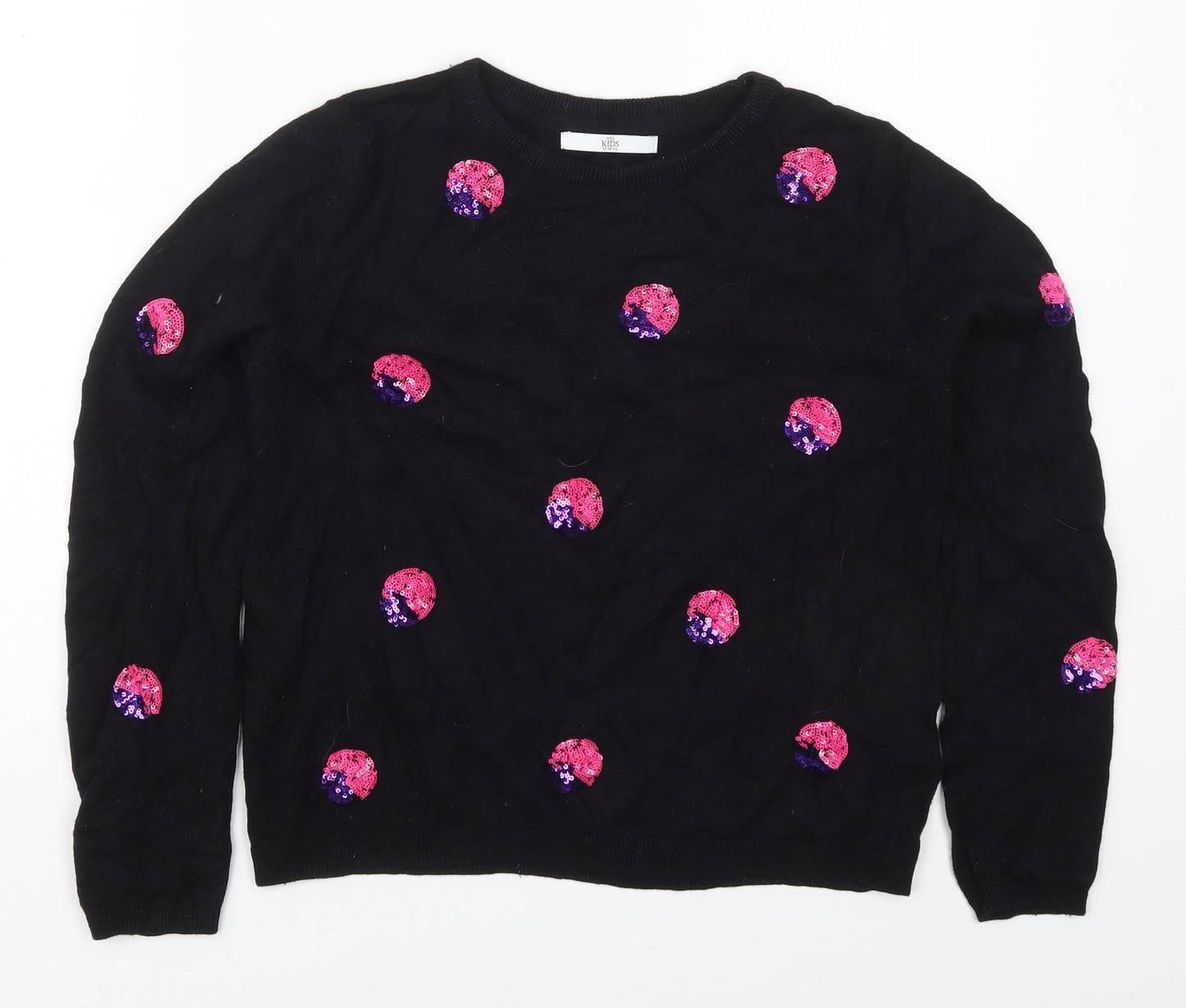 Marks and Spencer Girls Black Round Neck Polka Dot Viscose Pullover Jumper Size 13-14 Years  Pullover