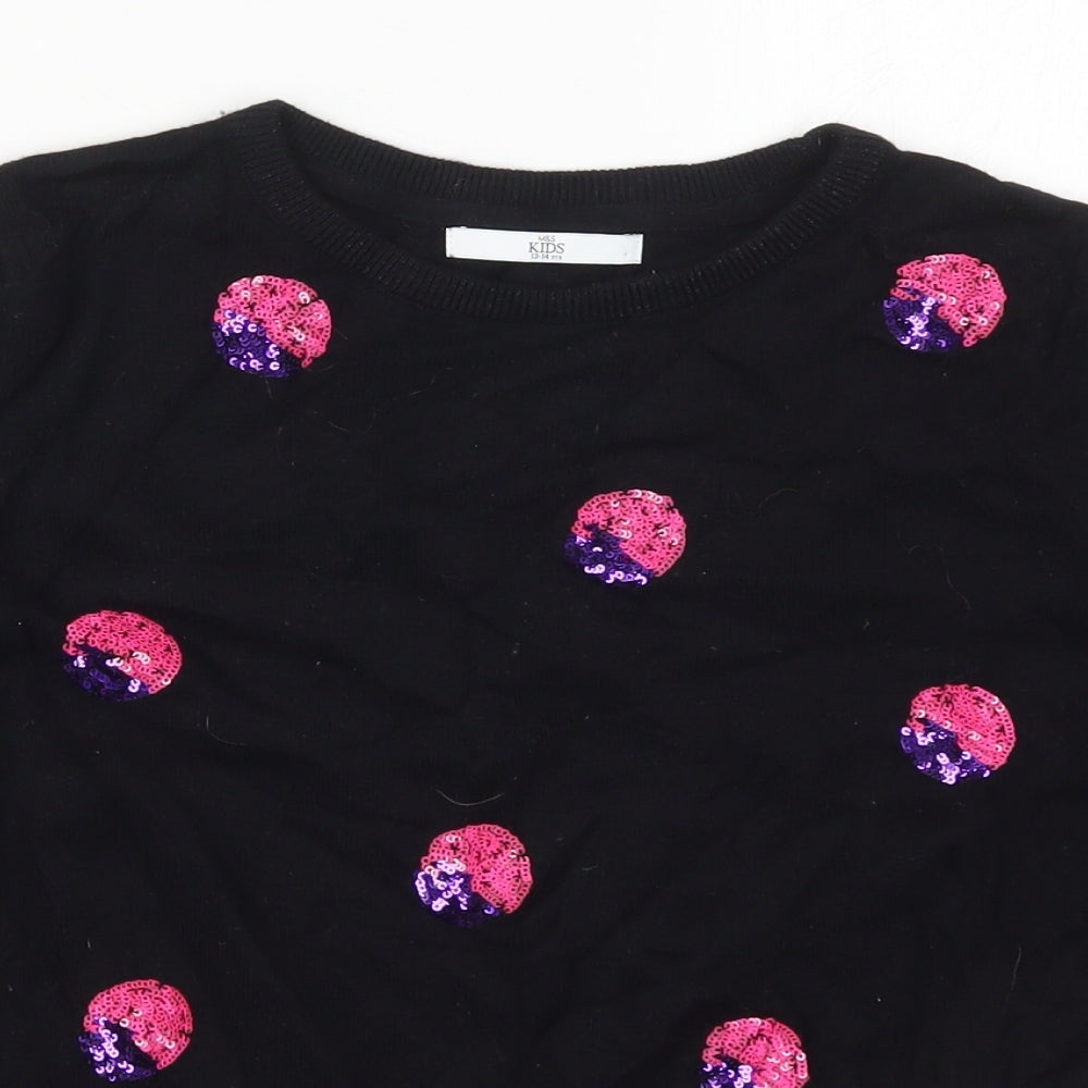 Marks and Spencer Girls Black Round Neck Polka Dot Viscose Pullover Jumper Size 13-14 Years  Pullover